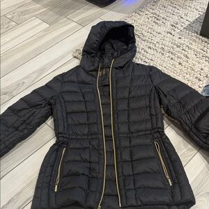 Michael Kors Black Puffer Jacket with Gold Accents